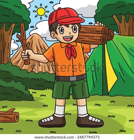 Camping Boy Scout Camper Colored Cartoon 