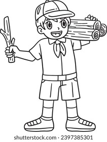 Camping Boy Scout Camper Isolated Coloring Page