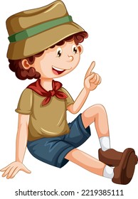 Camping boy sitting cartoon character illustration