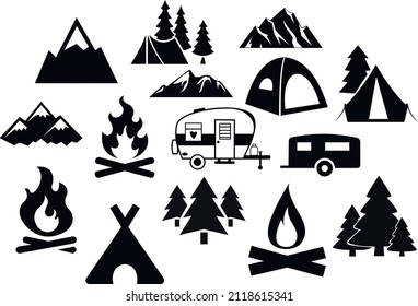 camping bundle svg vector Illustration isolated on white background. camping and chill, active recreation,leisure,travel,rest near the fire with friends,campaign with family,print for T-shirt svg