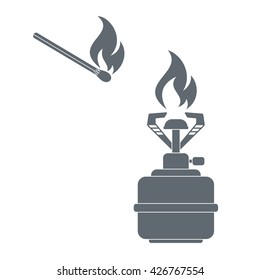 Camping burner and matches  icon vector. Flat icon isolated on the white background. Vector illustration.