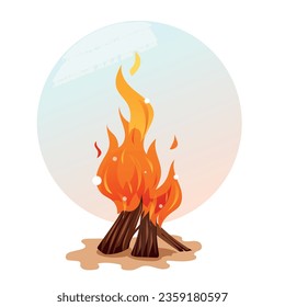 Camping burning Bonfire. Open Flame. Burning Firewood. Vector illustration in cartoon style.