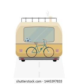 Camping bus . Back side of camping bus with bicycles. Vector illustration