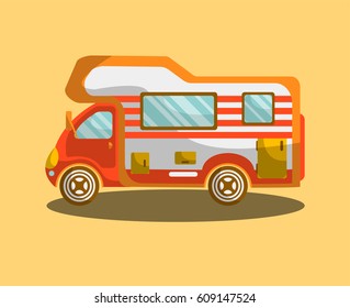 Camping bus or camper van motorhome car or vehicle vector isolated icon. Holiday trip or travel mobile coach