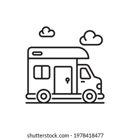 camping Bus vector outline icon style illustration. EPS 10 file