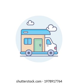 camping Bus vector round icon style illustration. EPS 10 File