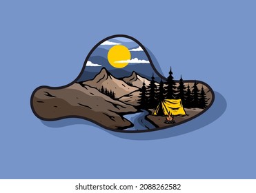 Camping by the river flat illustration design