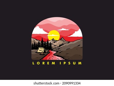 Camping by the river flat illustration design