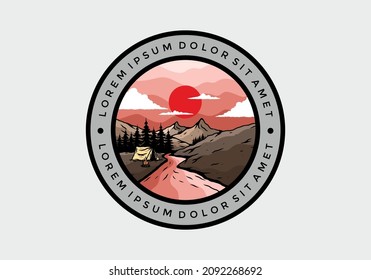 Camping by the river flat illustration design