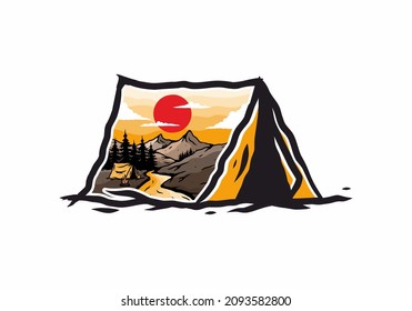 Camping by the river flat illustration design