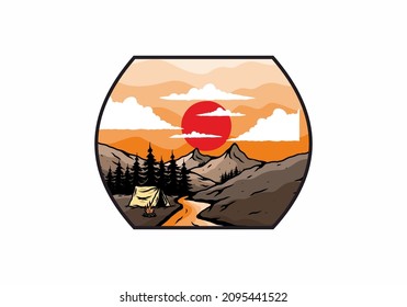 Camping by the river flat illustration design