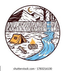 Camping am Fluss, Vektorgrafik