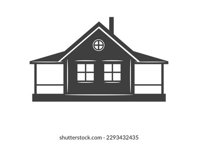 Camping cabin village wooden house cottage rustic homestead exterior vintage icon vector illustration. Camp countryside home hut with roof window summer leisure vacation recreation rural lifestyle