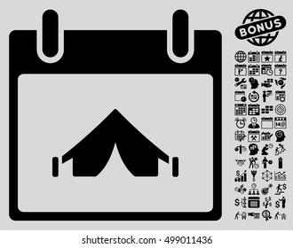 Camping Calendar Day pictograph with bonus calendar and time management design elements. Vector illustration style is flat iconic symbols, black, light gray background.