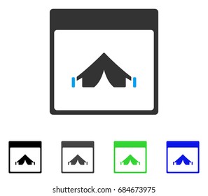 Camping Calendar Page flat vector icon. Colored camping calendar page gray, black, blue, green icon variants. Flat icon style for graphic design.