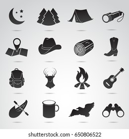 Camping, camp, trip, vacation icon set isolated on white background. Vector art.