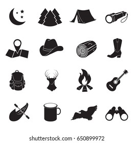 Camping, camp, trip, vacation icon set isolated on white background. Vector art.