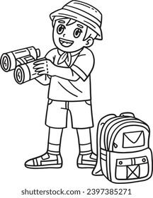 Camping Camper with Binoculars Isolated Coloring