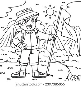 Camping Camper with Flag Coloring Page for Kids