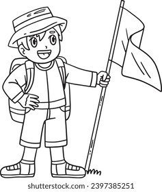 Camping Camper with Flag Isolated Coloring Page