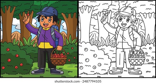 Camping Camper Gathering Berries Illustration
