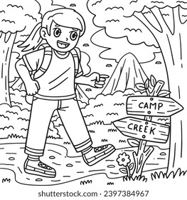 Camping Camper Looking at Directions Coloring Page