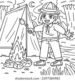 Camping Camper Roasting Marshmallows Coloring 