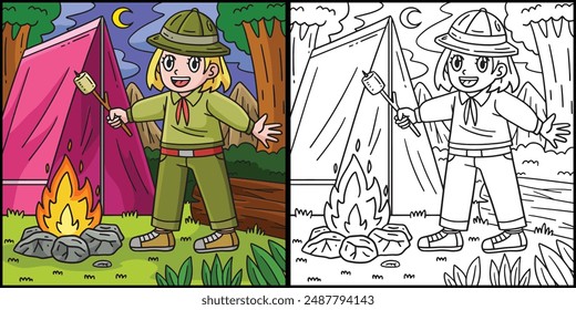 Camping Camper Roasting Marshmallows Illustration
