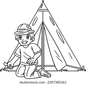 Camping Camper Setting Up Tent Isolated Coloring 