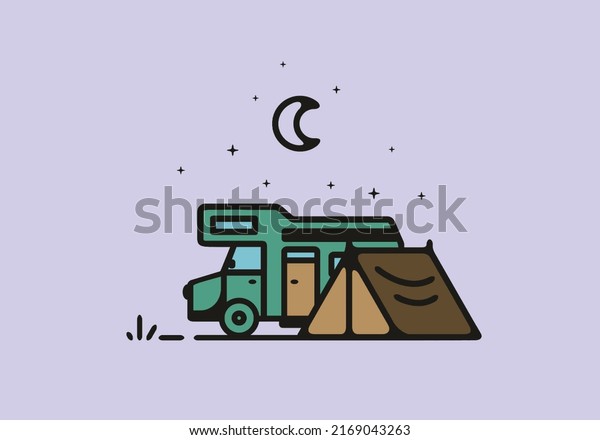 Camping with\
camper van line art illustration\
design