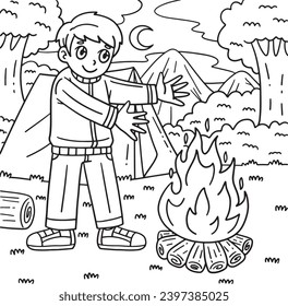Camping Camper Warming Hands by the Fire Coloring