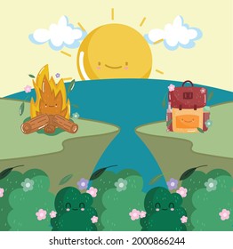 camping bolsa de fuego tierno dibujo