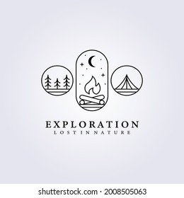 camping campfire cook adventure logo vector illustration icon symbol label sign abstract print background sign apparel design line art simple minimalist