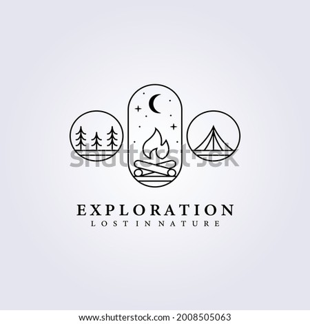 camping campfire cook adventure logo vector illustration icon symbol label sign abstract print background sign apparel design line art simple minimalist