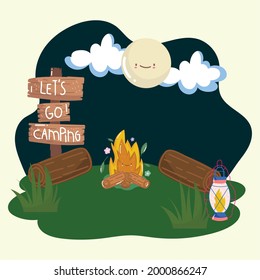 camping campfire night landscape cartoon