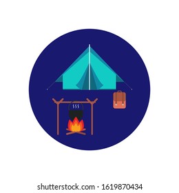 camping campfire tent logo vector