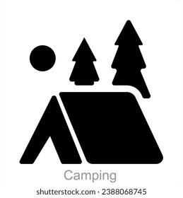 Concepto de icono de camping y gorra