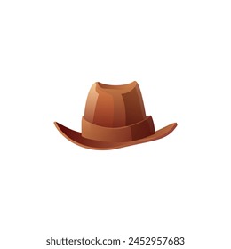 Camping cap, panama or bucket hat cartoon icon. Head accessory, hunter headwear, hiking clothes protect from the sun. Brown protective tourist hat vector render illustration isolated on white