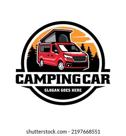 camping car camper van with pop up tent illustration logo vector svg