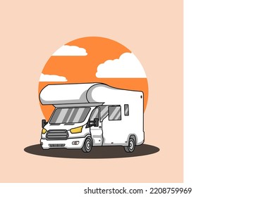camping car camper van  white with pop up tent illustration logo vector svg