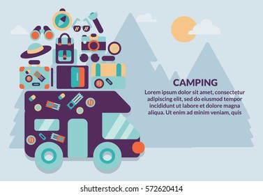 Camping car. Concept for poster, card, web site, web page, infographic. Vector illustration