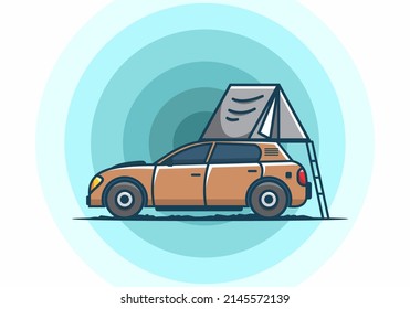 Camping with car flat illustration design