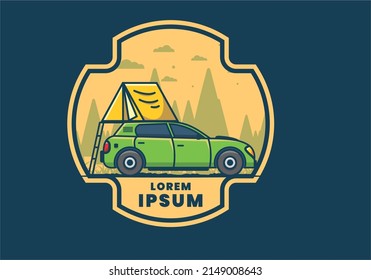 Camping with car flat illustration design