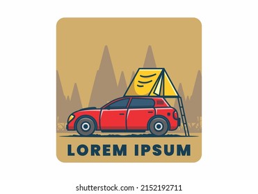 Camping with car flat illustration design