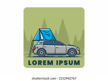 Camping with car flat illustration design