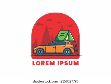 Camping with car flat illustration design