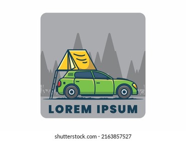 Camping with car flat illustration design