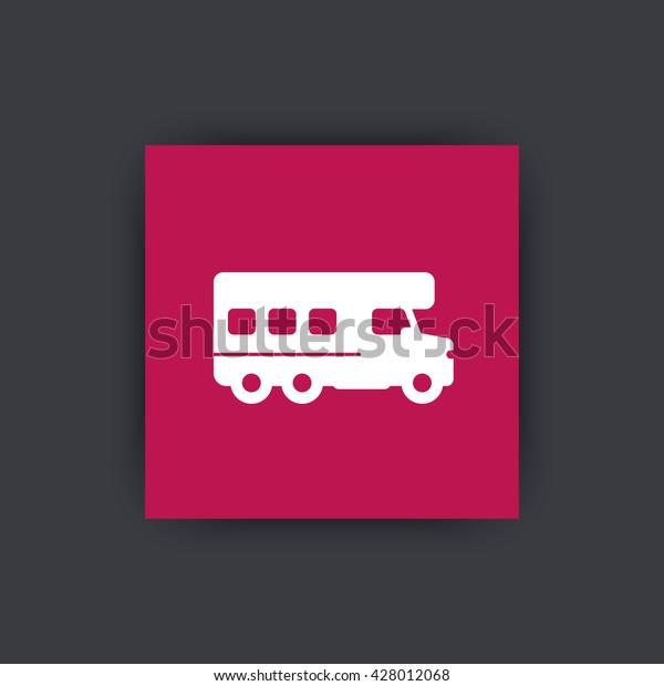 camping car icon, camper, camping vehicle\
sign, icon on square, vector\
illustration