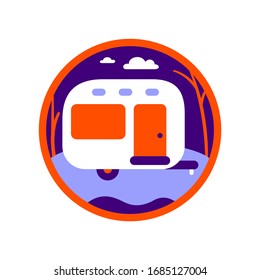 Icono de camión de acampada. Ilustración de elemento gráfico sobre fondo blanco.