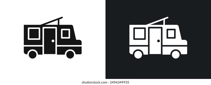 camping car icon linear graphics set vector in black